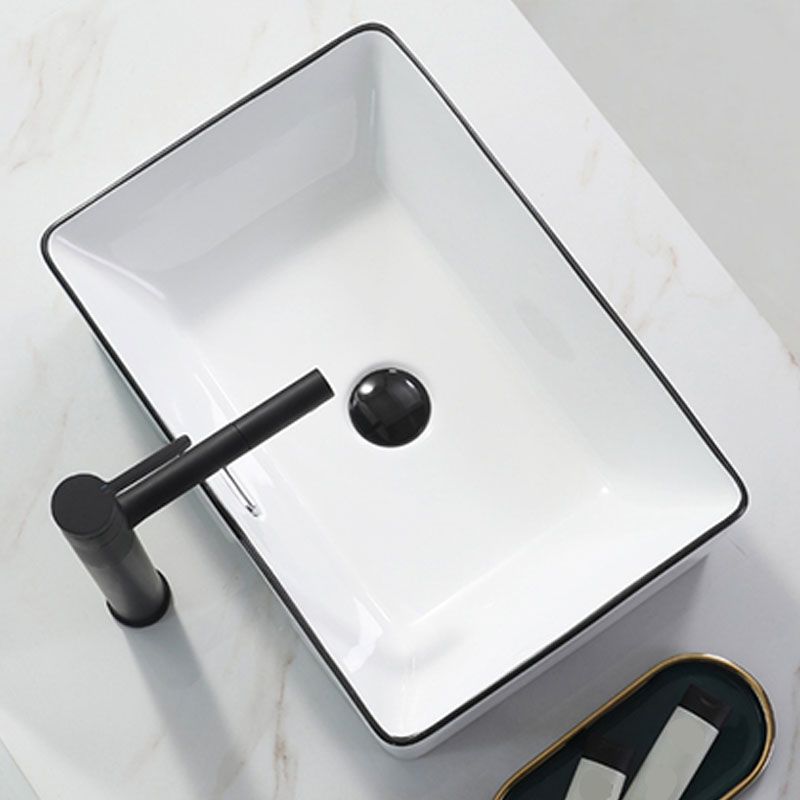 Bathroom Sink Ceramic Black Edging Anti-spill Rectangular Rod Single Handle Faucet Sink