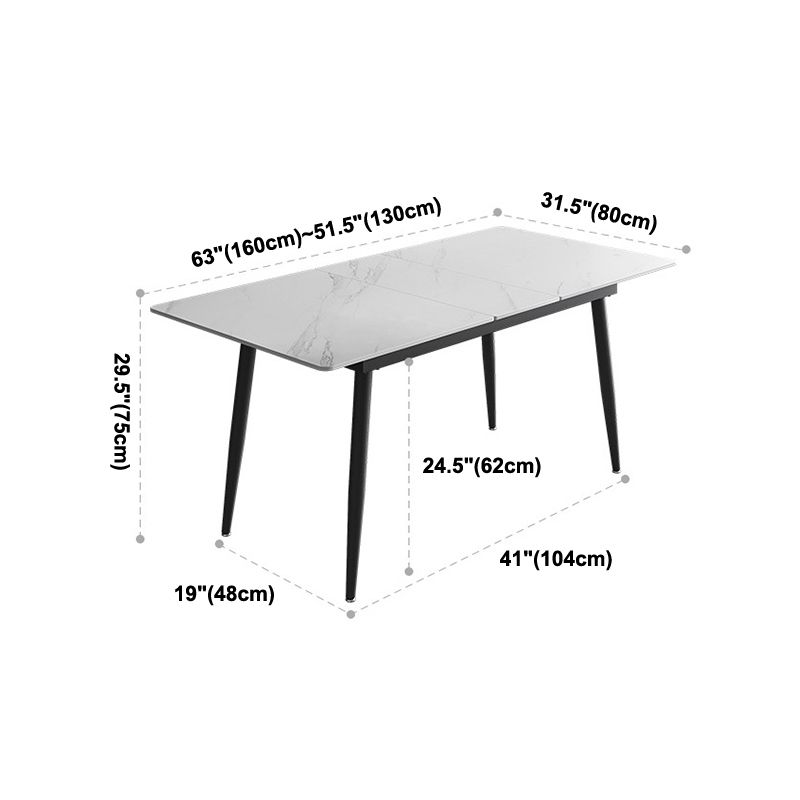 Rectangle Industrial Dining Room Table White Sintered Stone Table with 4 Black Legs