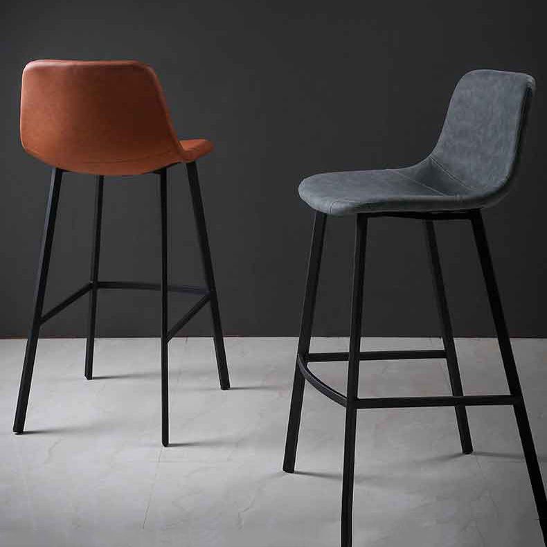 Faux Leather Saddle Seat Barstool Contemporary Armless Bar Stool with 4 Black Legs