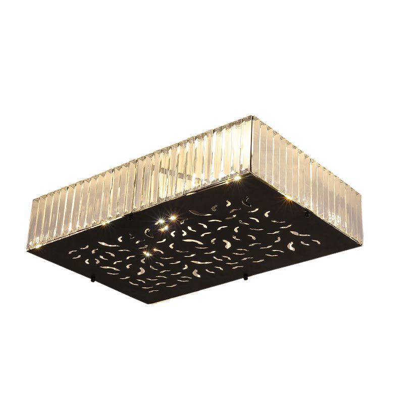 Black 4-Head Ceiling Mounted Fixture Simple Crystal Block Square/Rectangle Flush Lighting for Bedroom