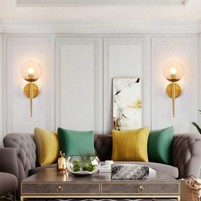 Glass Globe Wall Sconce in Modern Simplicity Wrought Iron Wall Lamp for Interior Spaces