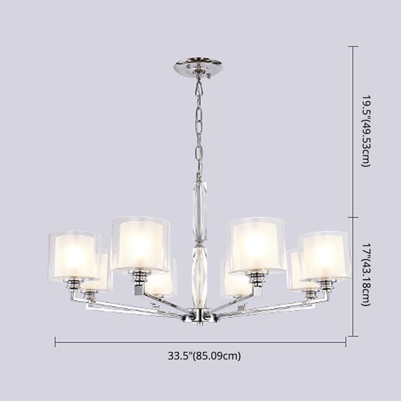 Chrome Metal Radial Pendant Light Modern Cylindrical Clear Glass Shade Bedroom Chandelier Lighting