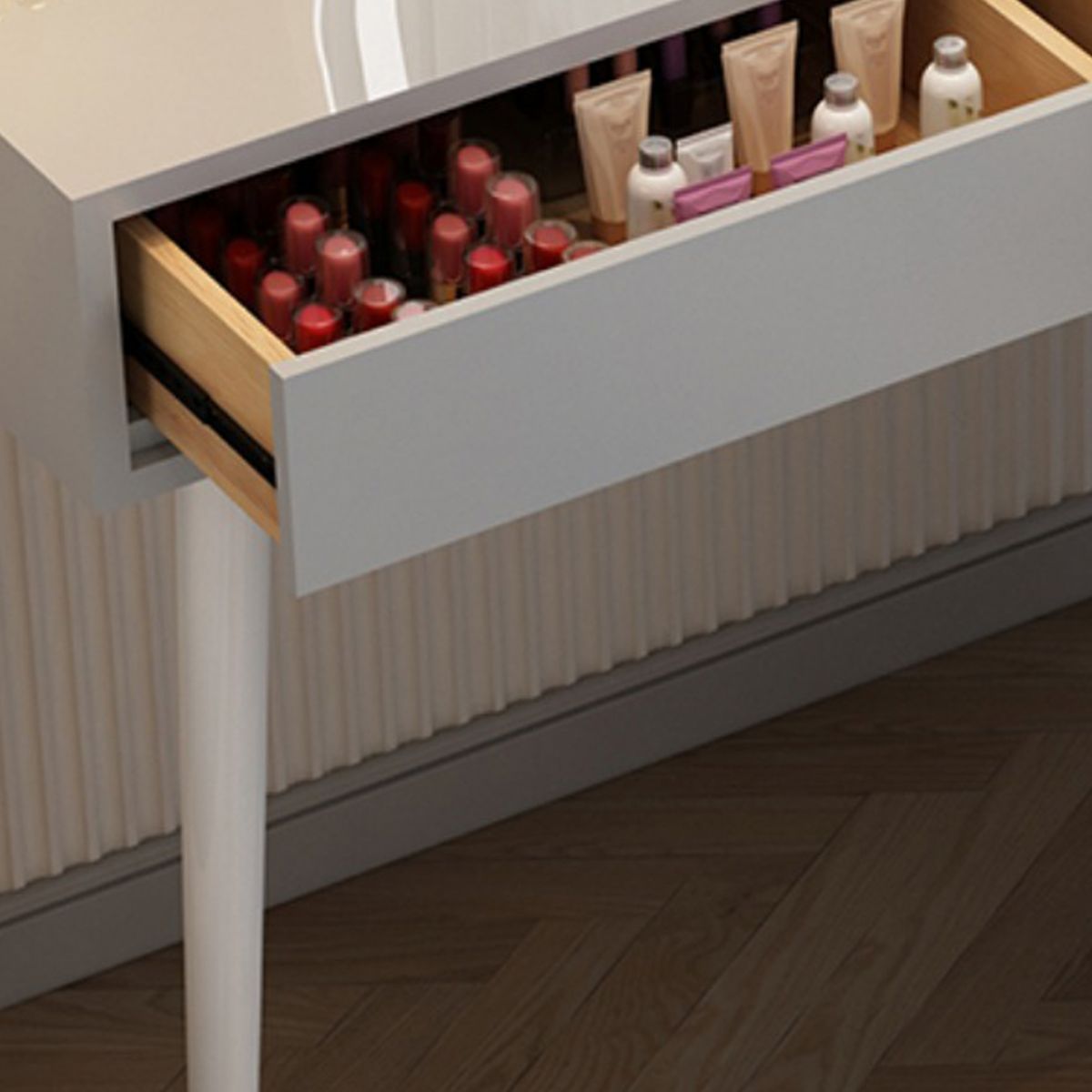 Contemporary Lighted Mirror Makeup Vanity Desk in Wood Vanity Dressing Table Set