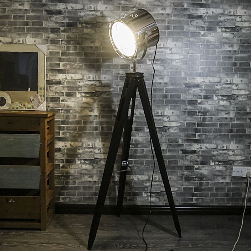 Industrial Loft Stative Flood Spotlight 1 Leichtmetall und Holzstocklampe in Schwarz/Weiß für Studio