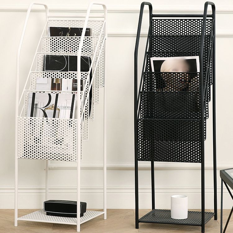 Modern Metal Bookshelf Geometric Closed Back Vertical Bookcase in Burnish