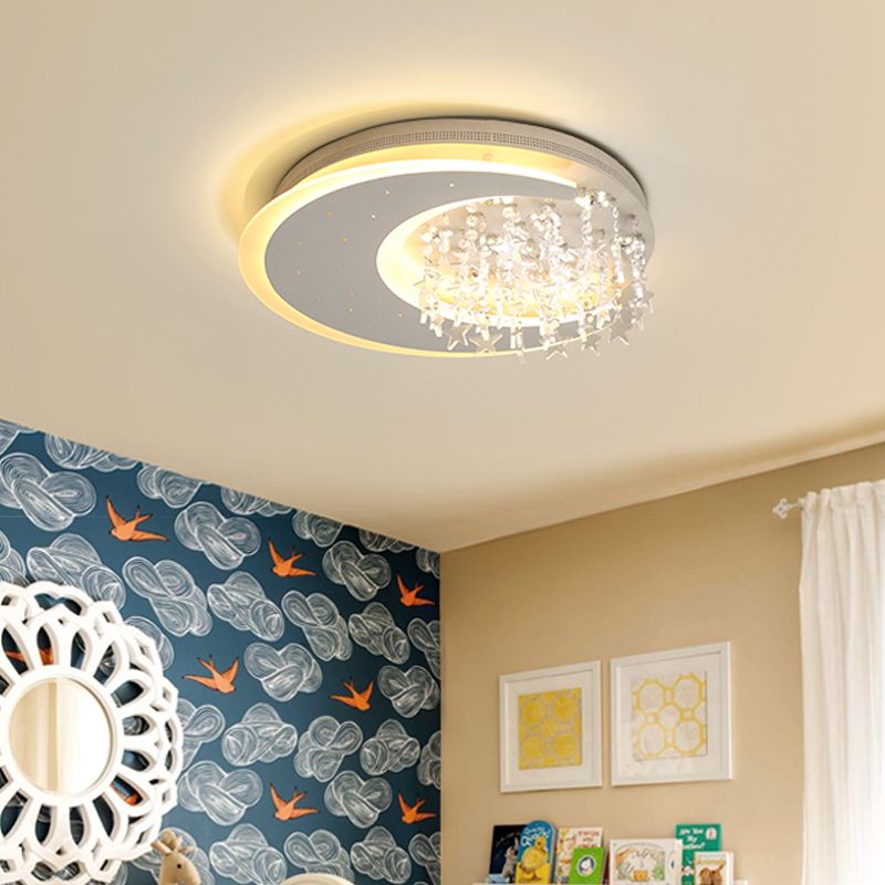 Plafonnier rond en métal de 16 / 23,5 po W, luminaire moderne à LED blanc monté au plafond avec accents de cristal