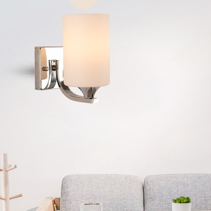 White Modern Metal Wall Sconce Geometric Shape Wall Light with Glass Shade for Living Room