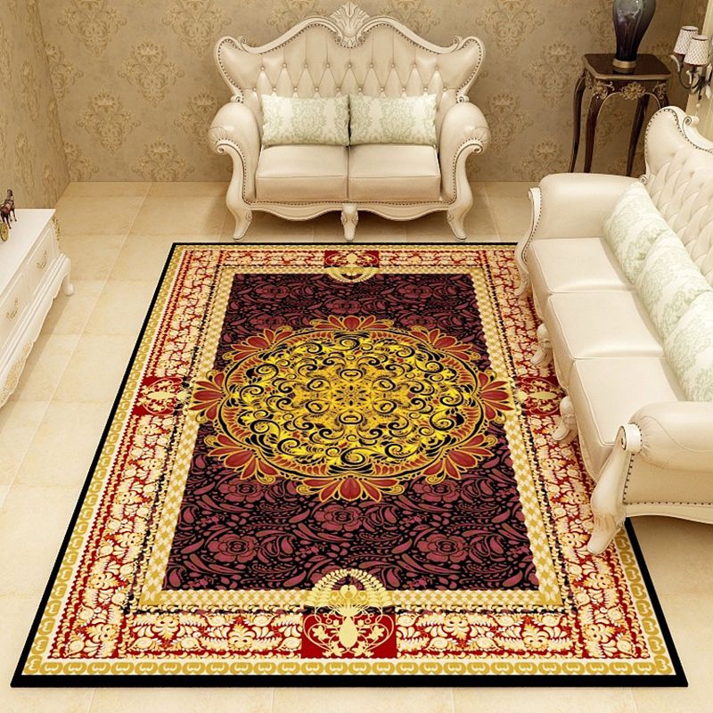 Traditional Medallion Print Carpet Polyester Rug Stain Resistant Indoor Carpet for Living Room