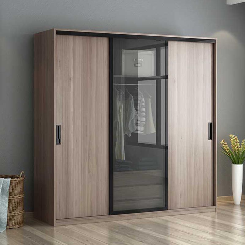 Glass and Engineered Wood Wardrobe Closet White Wardrobe Cabinet