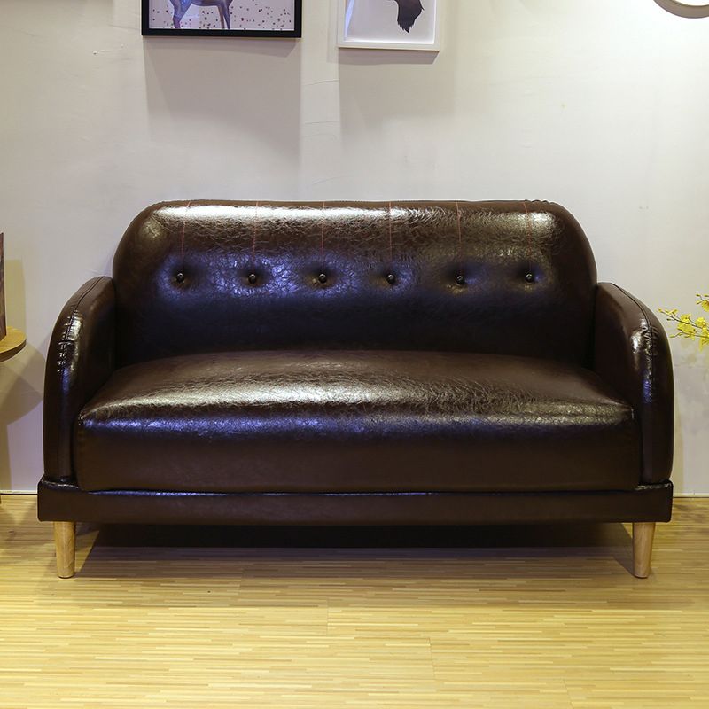 Faux Leather Tufted Back Sofa with Square Arm for Living Room