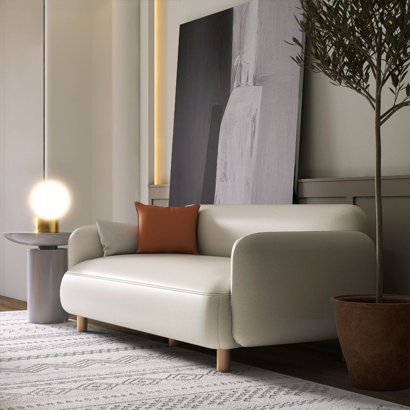 Glam Recessed Arm Settee Faux Leather Seating for Living Room