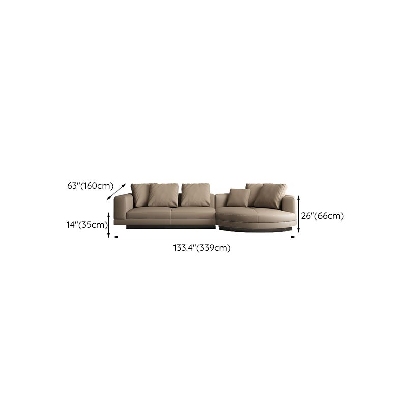 Contemporary Genuine Leather Sofa Square Arm Loose Back Sofa with Table