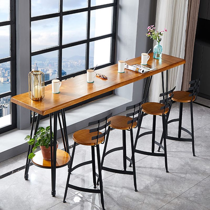 Industrial Style Bar Table Solid Wood Rectangle Pub Table in Brown