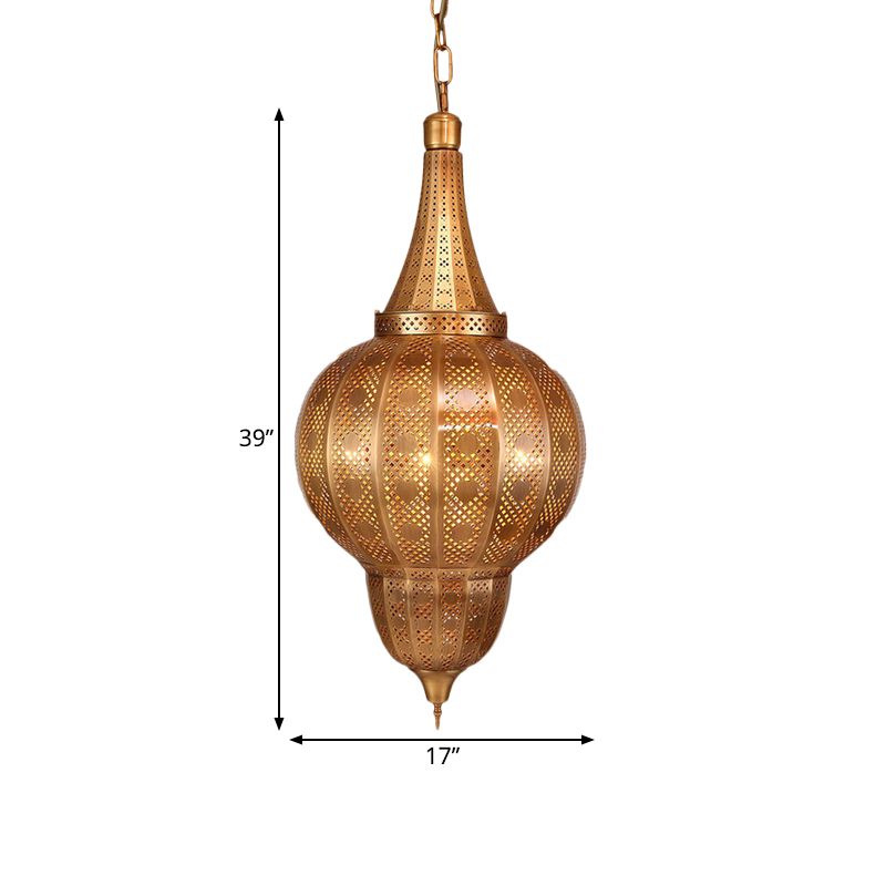 Brass Sphere Pendant Chandelier Arabian Metal 7 Lights Restaurant Hanging Ceiling Light
