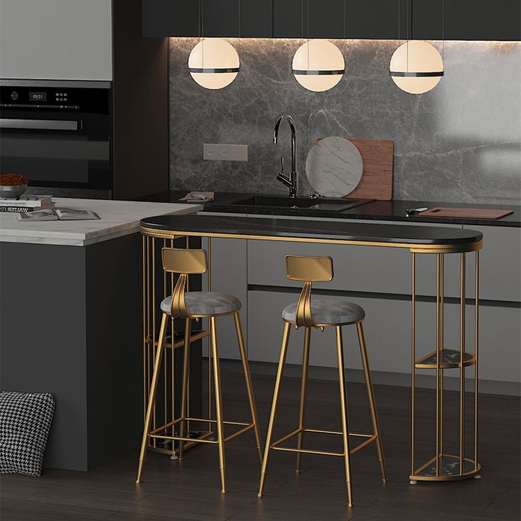 Glam Oval Bar Table Set 1/3 Pieces Stone Counter Table with Upholstered Stools