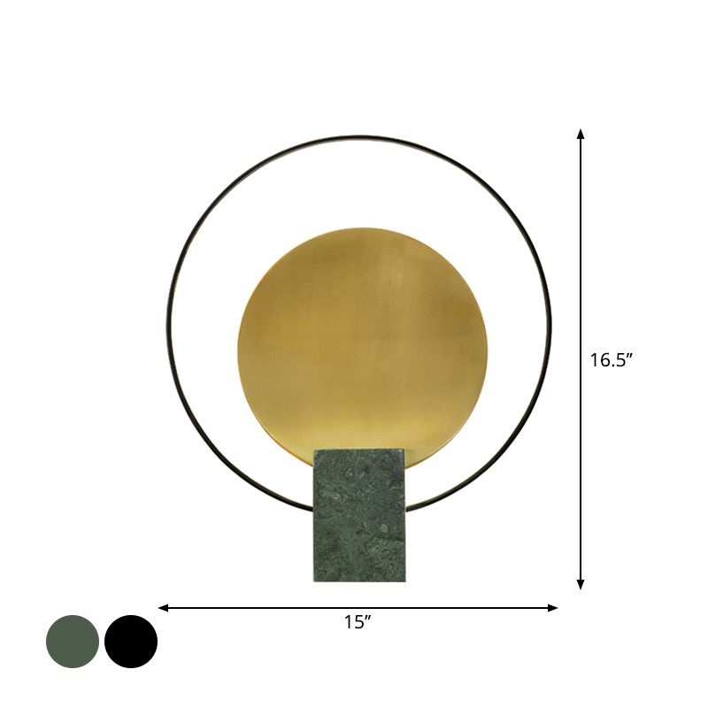 Designer Circular Nightstand Lamp Marble Single-Bulb Living Room Table Light in Black/Green and Brass