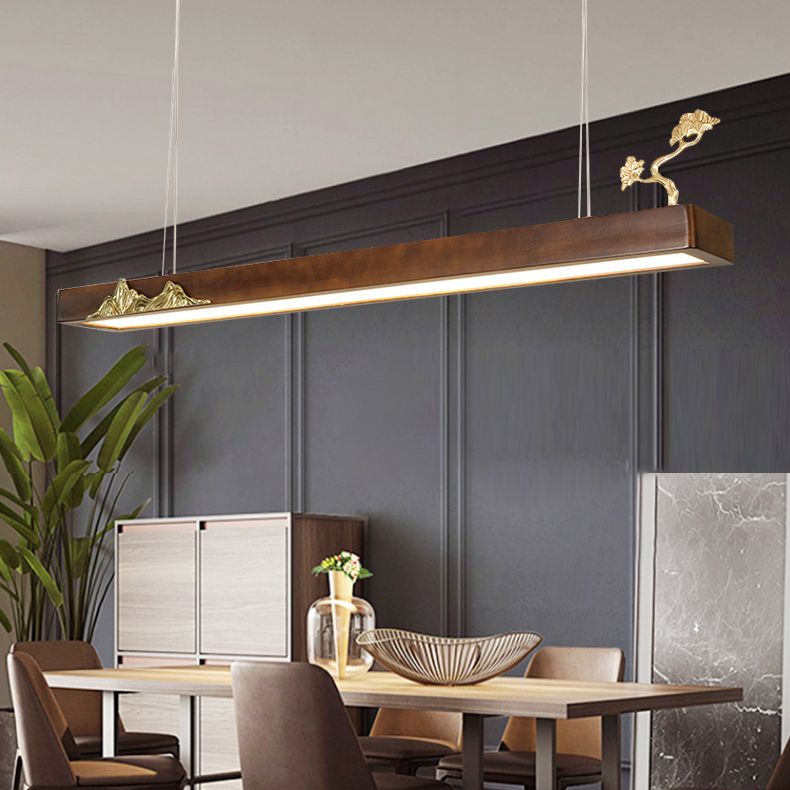 Nueva lámpara de lámpara de madera moderna colgante de isla LED lineal para casa de té