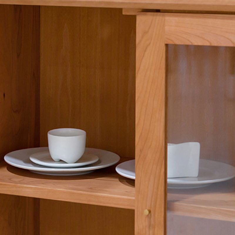 Contemporary Solid Wood Side Board Glass Doors Side Board with Drawers