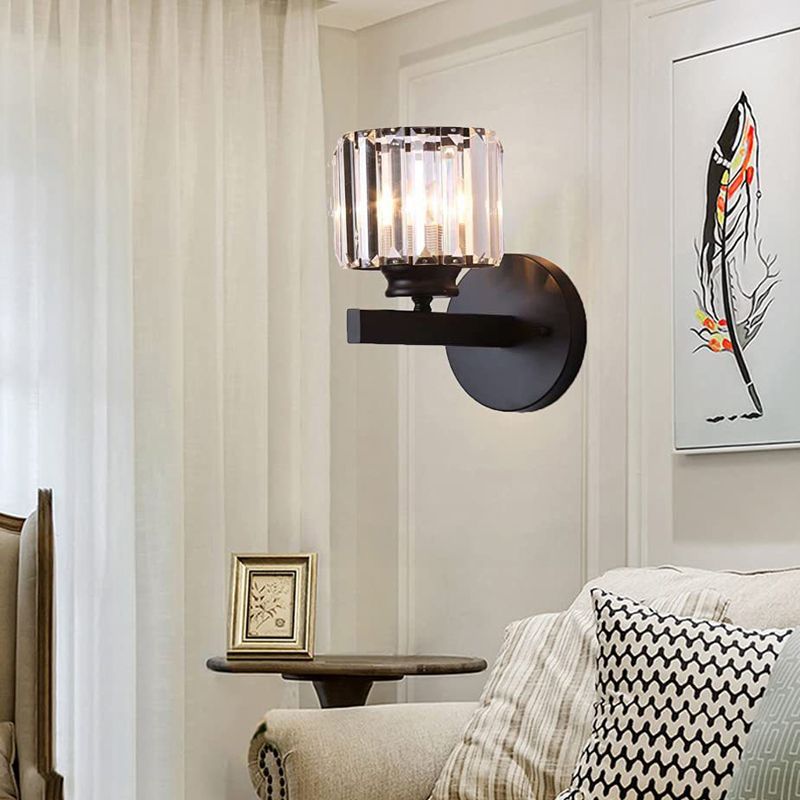 Cylinder Shape Wall Lamp Modern Style Crystal 1 Light Wall Light in Clear