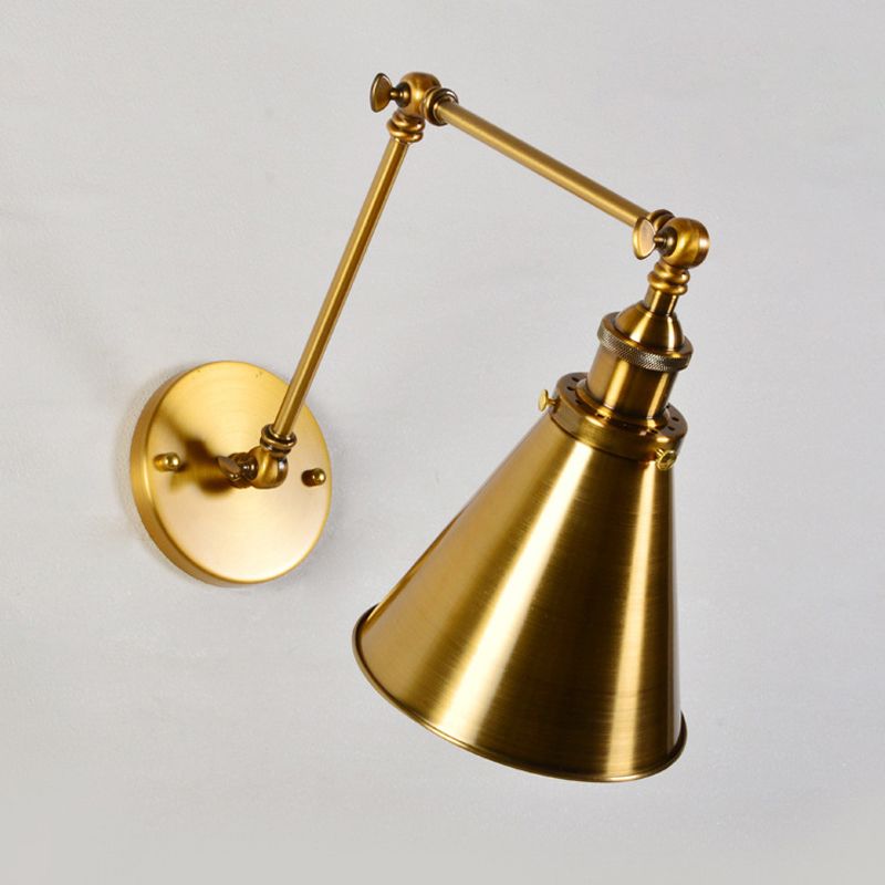 Brass 1 Bulb Wall Light Kit Antique Metal Conic Wall Mount Lighting Fixture with Flexible Swivel Arm