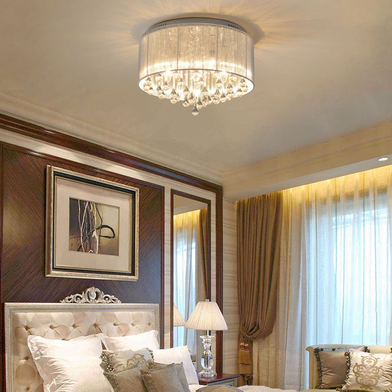 Contemporary Ceiling Lamp Fabric Shade Flush Mount Light Fixture