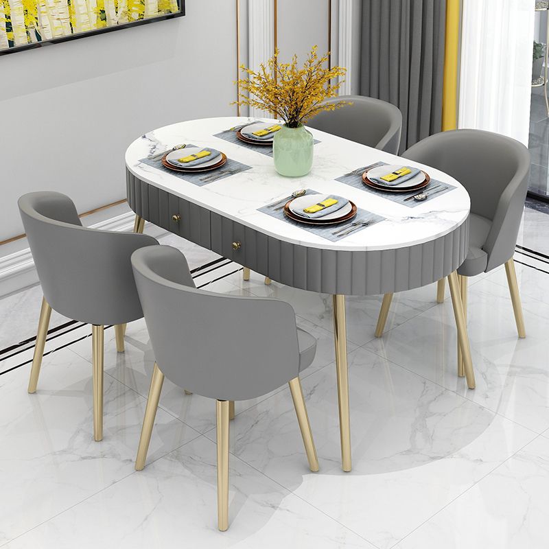 4/5 Pieces Oval White Sintered Stone Top Dining Set for Home