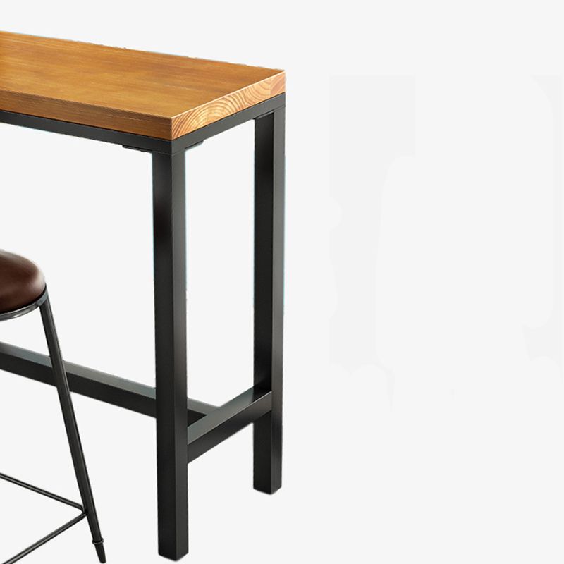 Industrial Wood Bistro Bar Table Rectangle Metal Base Bar Table with Footrest