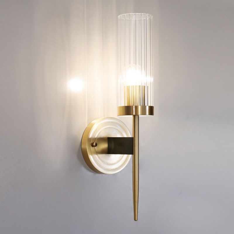 Modern Minimalist Cylindrical Wall Sconce Copper Wall Lamp with Clear Glass Shade