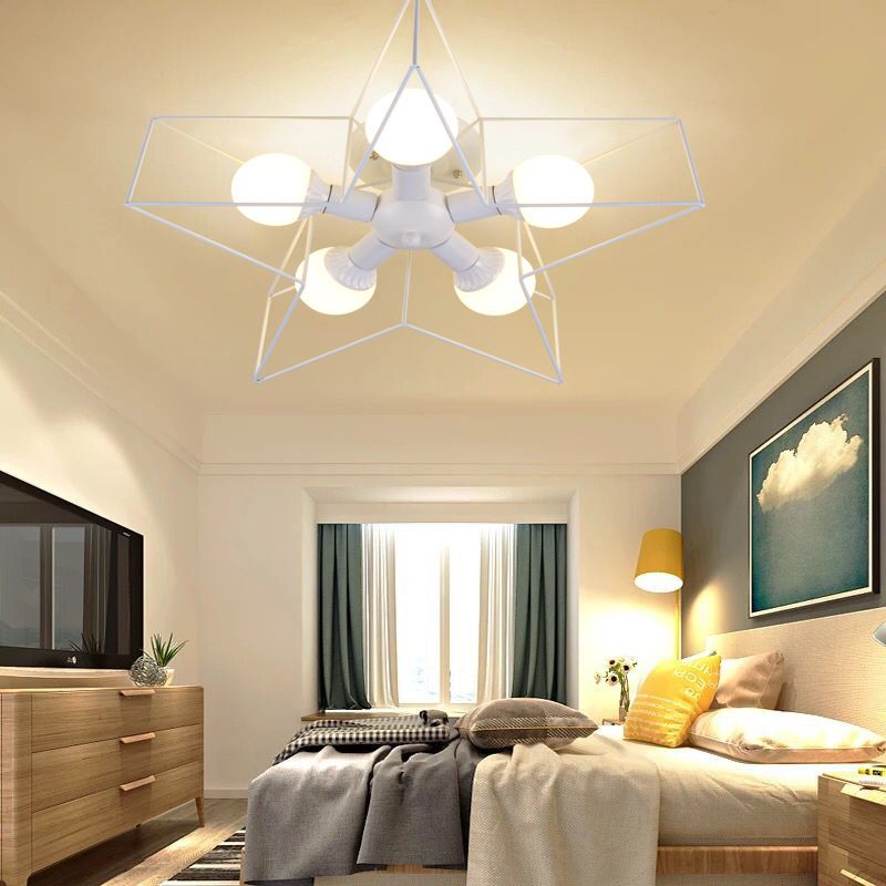 Plafoniera a stella con struttura in ferro in ferro stile retrò industriale, montaggio a semi-incasso a 5 luci