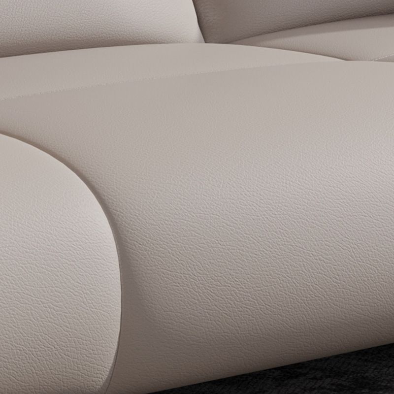 Beige Genuine Leather Sloped Arms Sofa/Sectionals With Cushions Metal Legs