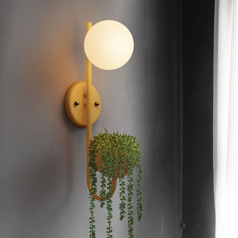 Nordic Refreshing Style Plant Wall Lamp 1 Light Ball Shade Sconce Light for Living Room