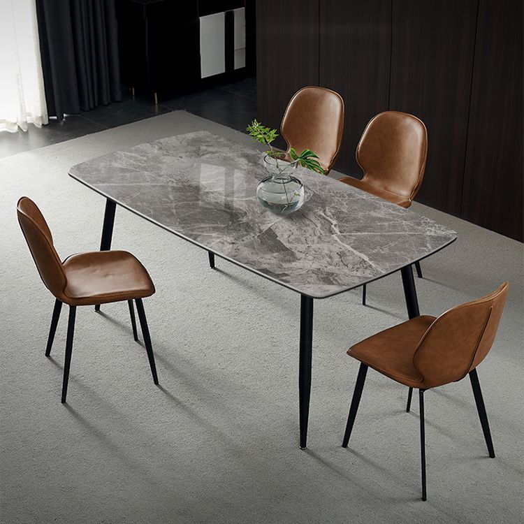 Metal Industrial Rectangle Dining Table Grey Sintered Stone Table with 4 Legs