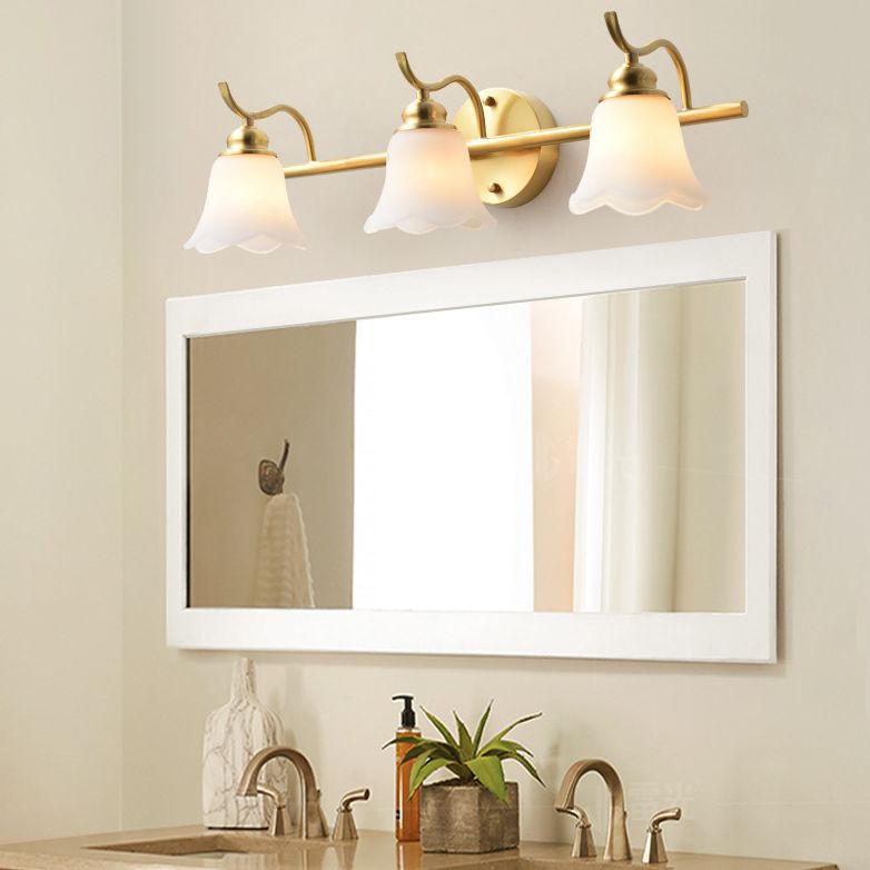 Luz de la pared interior de latón americano iluminación de la iluminación luz de tocador sobre el espejo en vidrio esmerilado