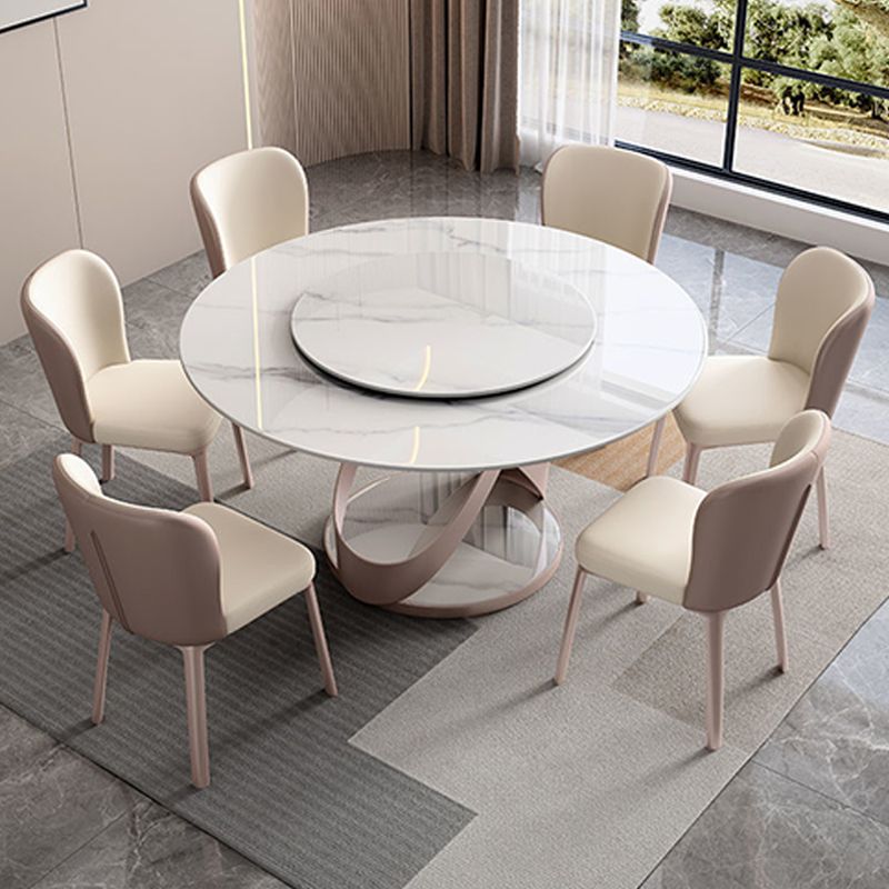 Contemporary Round Dining Table Steel Base Pedestal Table for Home Kitchen