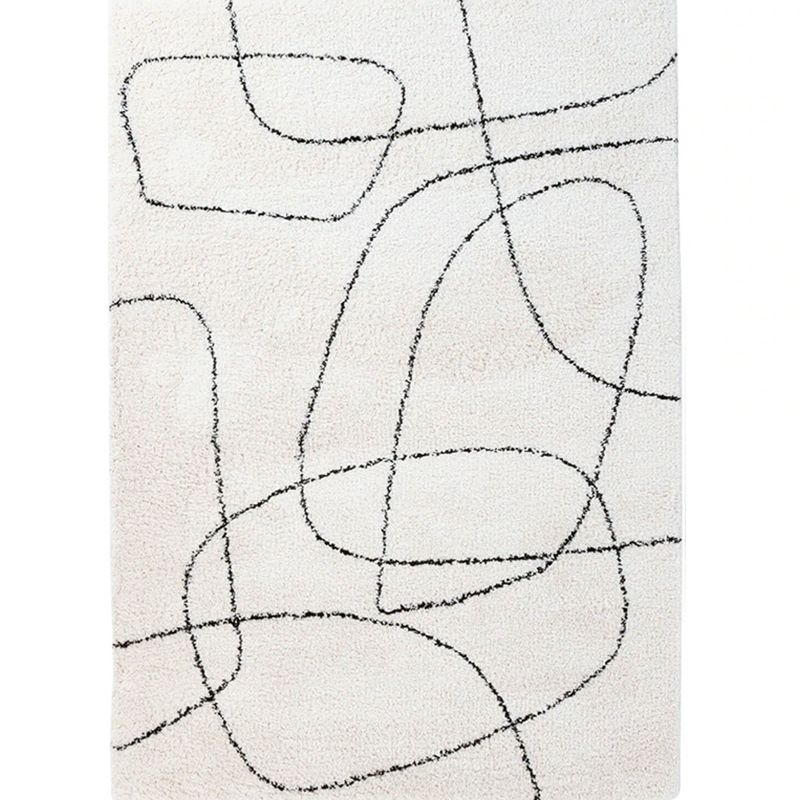 White Abstract Pattern Rug Modern Polyester Area Carpet Non-Slip Backing Rug for Home Decor