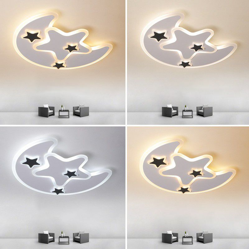 Nordic Crescent and Star LED Flush Mount Light Acrylic Bedroom Flush Mount Ceiling Light in White