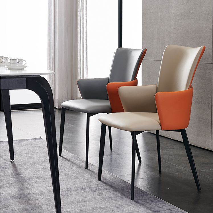 Contemporary Hotel Solid Back Arm Chair Leather Matte Finish Dining Chair
