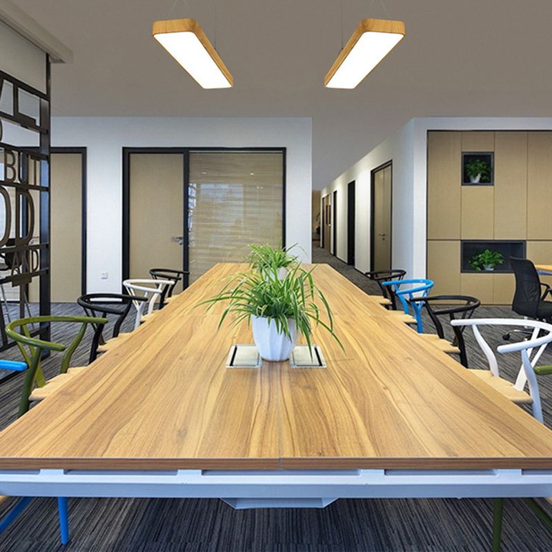 Wood Rectangle Led Pendent in Modern Style 45W Led Suspended Lights for Office Conference Room