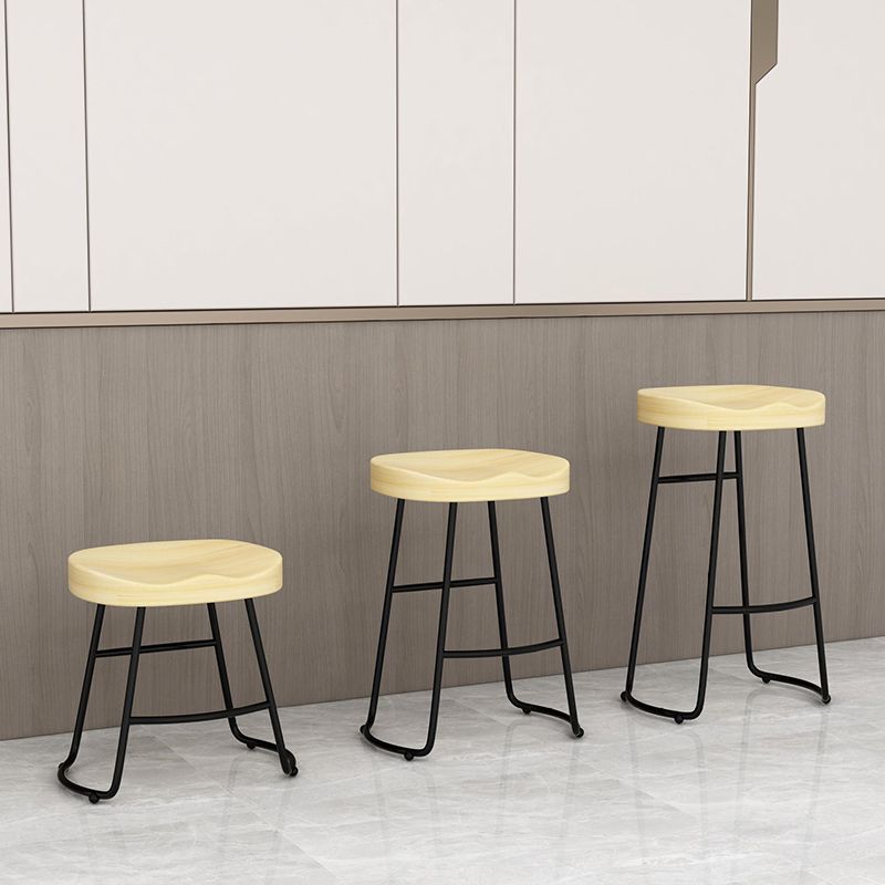 Contemporary Solid Wood Bar Stool Armless Dining Stool with Metal Base