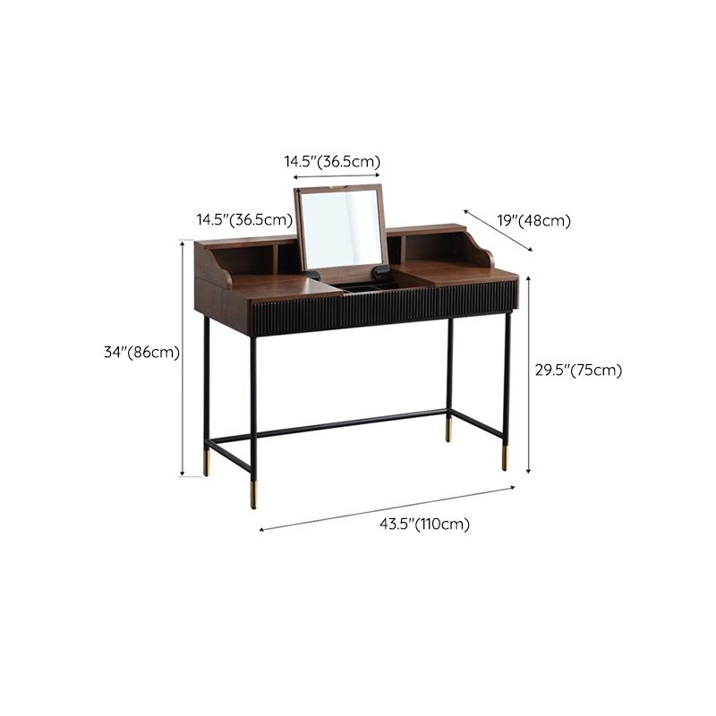 Contemporary Flip Single Wood Vanity with Padded Stool Lighted Mirror Vanity Desk