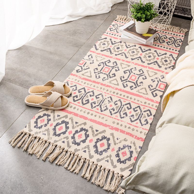 Tapis rétro multi-couleurs relaxant Machine de tapis à motifs de coton Machine intérieure lavable avec gland pour décor