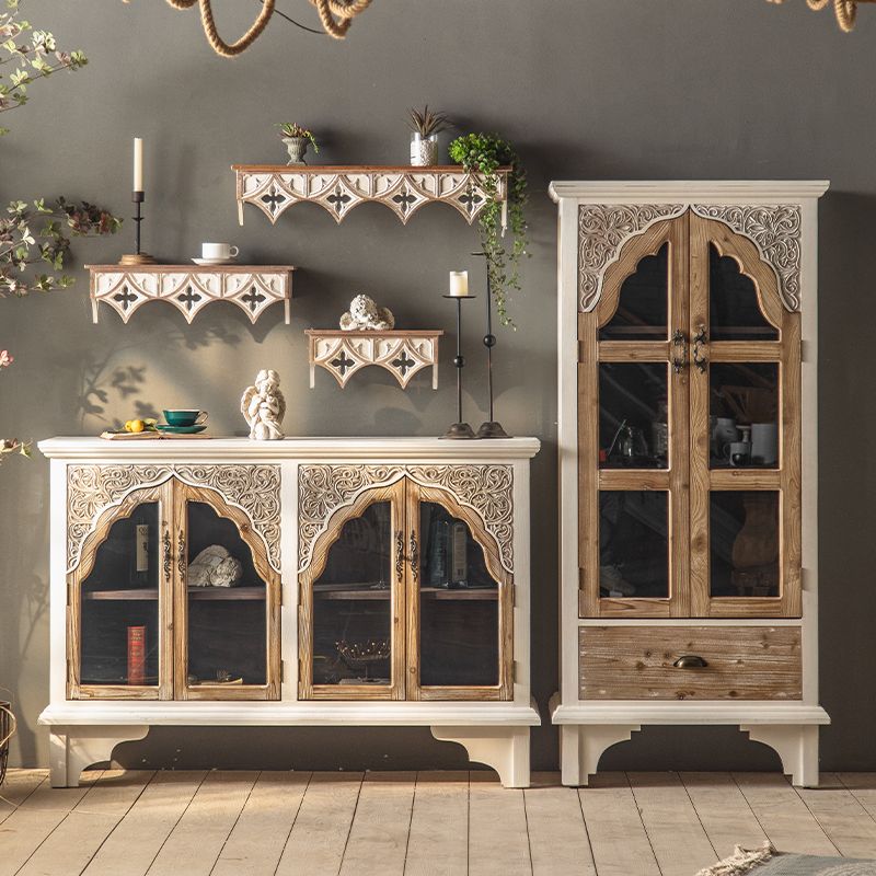 Industrial Wood Accent Cabinet Distressed Finish Fretwork Accent Cabinet