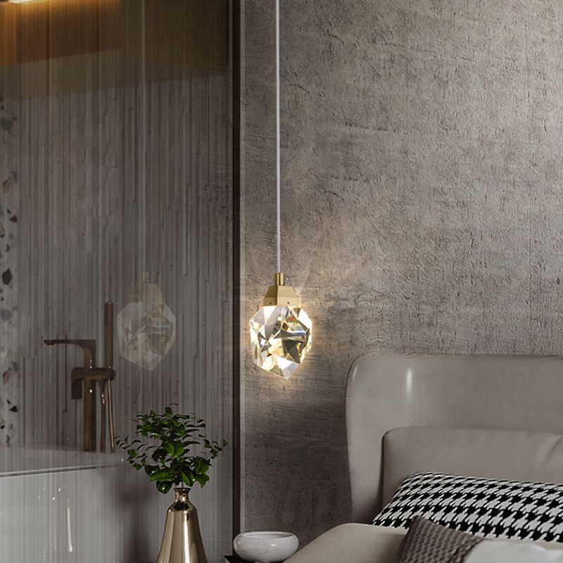 Crystal Stone Shaped LED Hanging Lamp Simple 1-Light Clear Pendant Light for Dining Room
