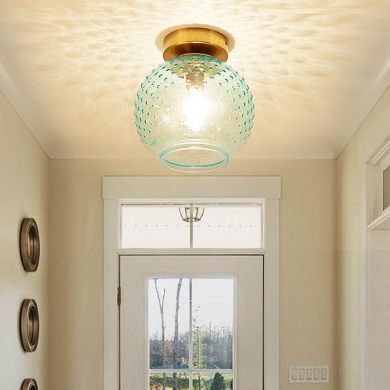 Plafonnier encastré en verre rose/jaune/bleu/transparent avec abat-jour globe minimalisme, luminaire monté au plafond pour foyer à 1 lumière