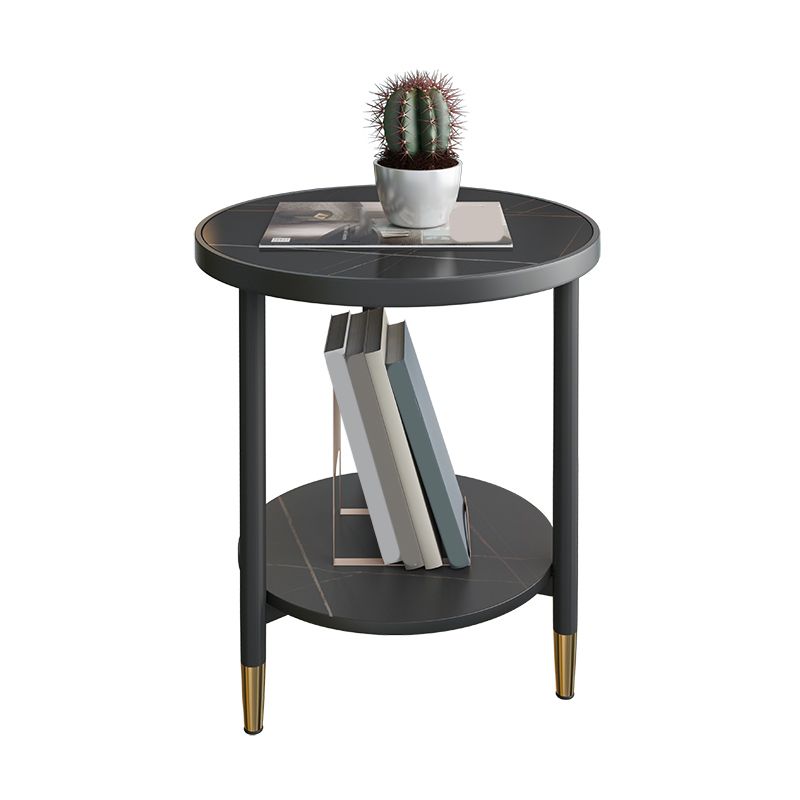 3 Legs Slate Side Table Round Minimalist Double Tier End Table