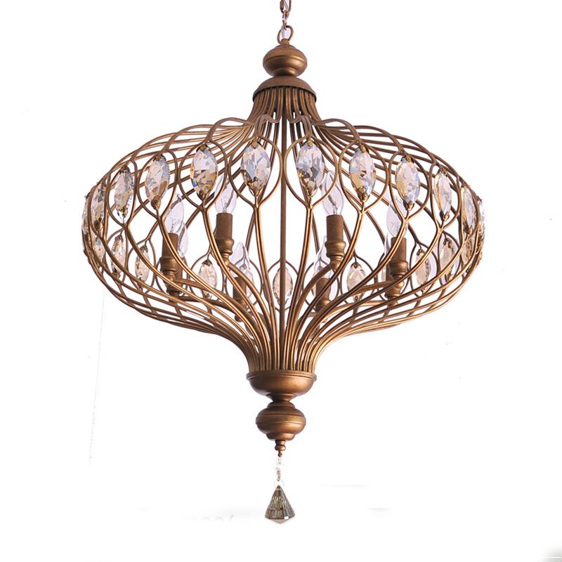 Spherical Ceiling Hanging Lantern Vintage Crystal Gold Chandelier for Hallway
