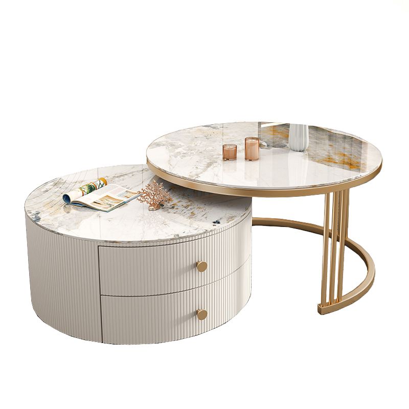 Frame 2 Nesting Coffee Table with 2 Drawers Modern Slate/Glass Round Coffee Table Set