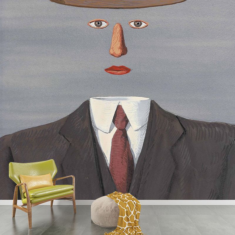 Surrealist Man without Face Murals for Home Gallery Personalized Wall Art in Black-Grey