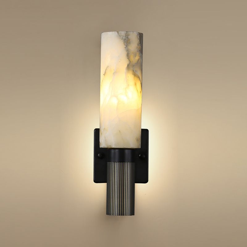 Nordic Metal Wall Light Cylinder 15" High Wall Sconce with Mica for Living Room