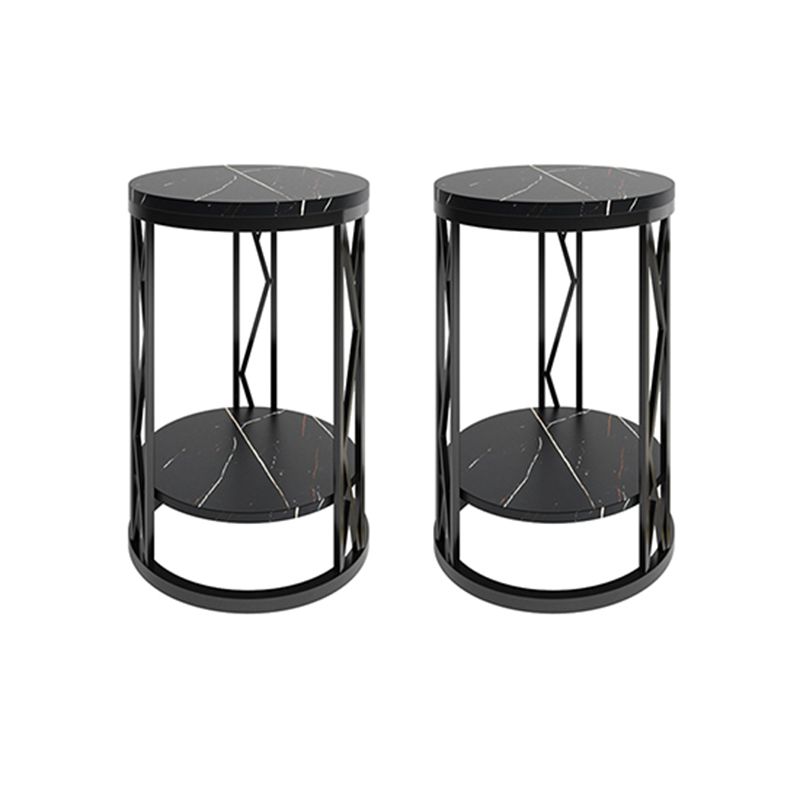 Round Slate Plate Table Plate Metal Frame Base Modern Style Side Table